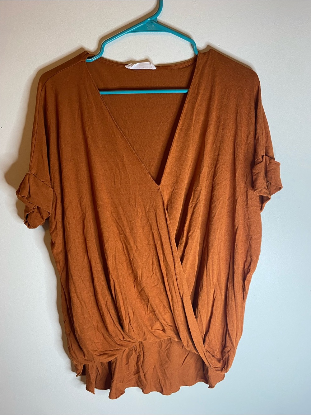 Double Zero Burnt Orange Wrap Front Short Sleeve Blouse
